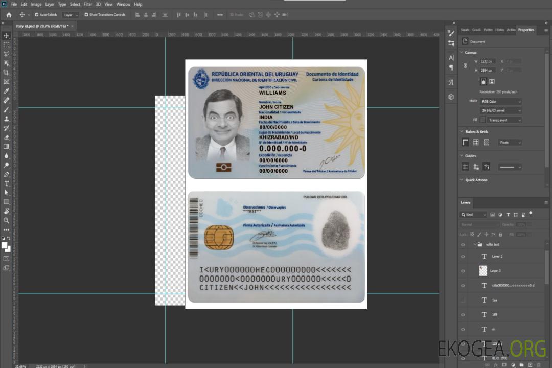 Carte d'identité de l'Uruguay template